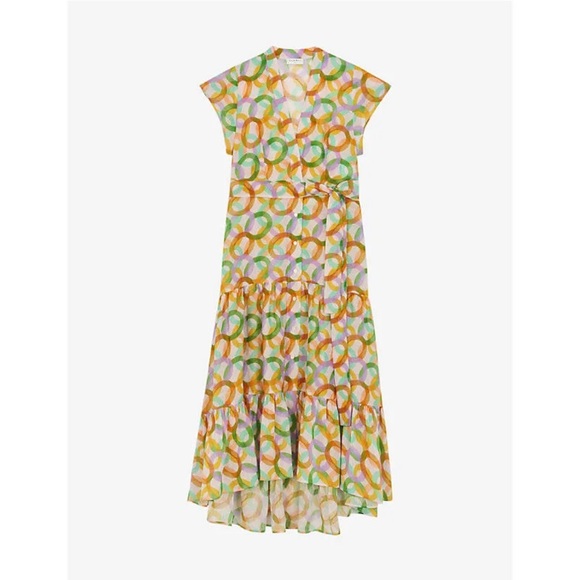 Sandro Green Athena Circle Print Linen & Silk Shirtdress, Size 36 - Picture 5 of 8